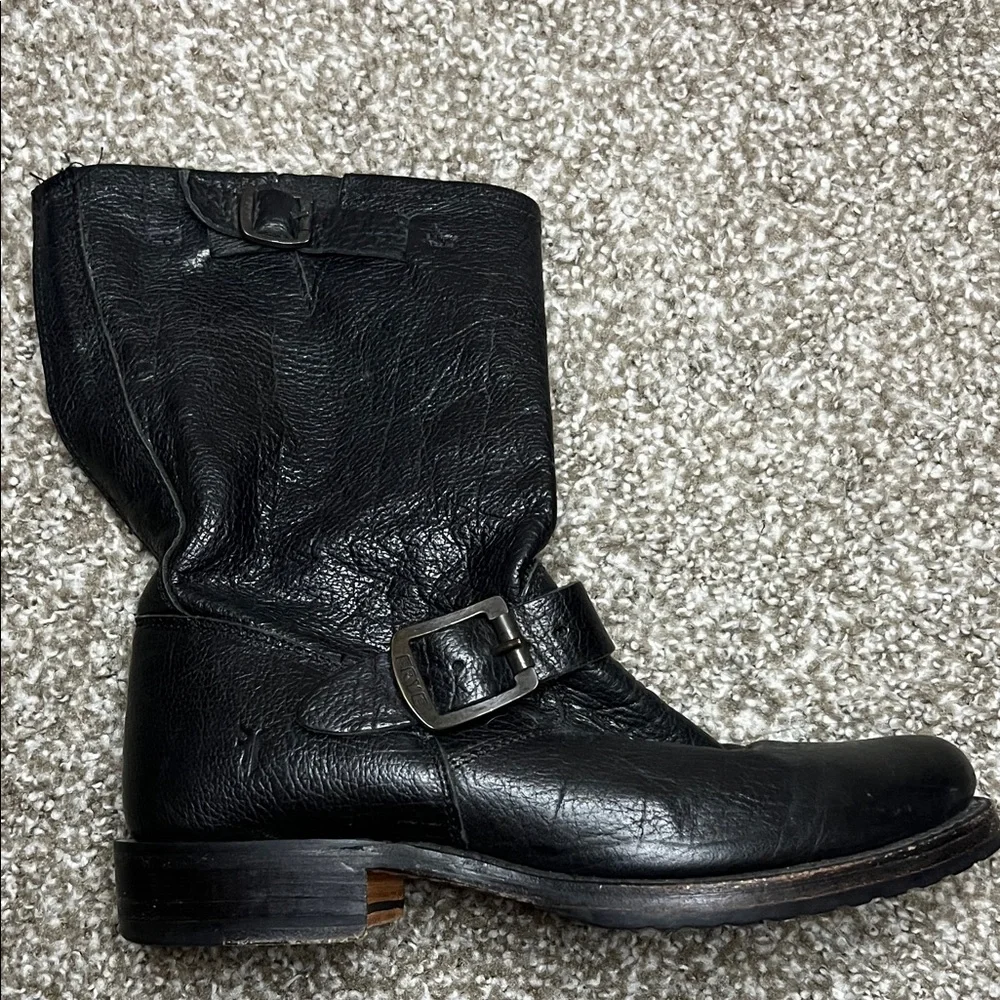 Frye Black Leather Ankle Booties with Buckles - Picture 4 of 16
